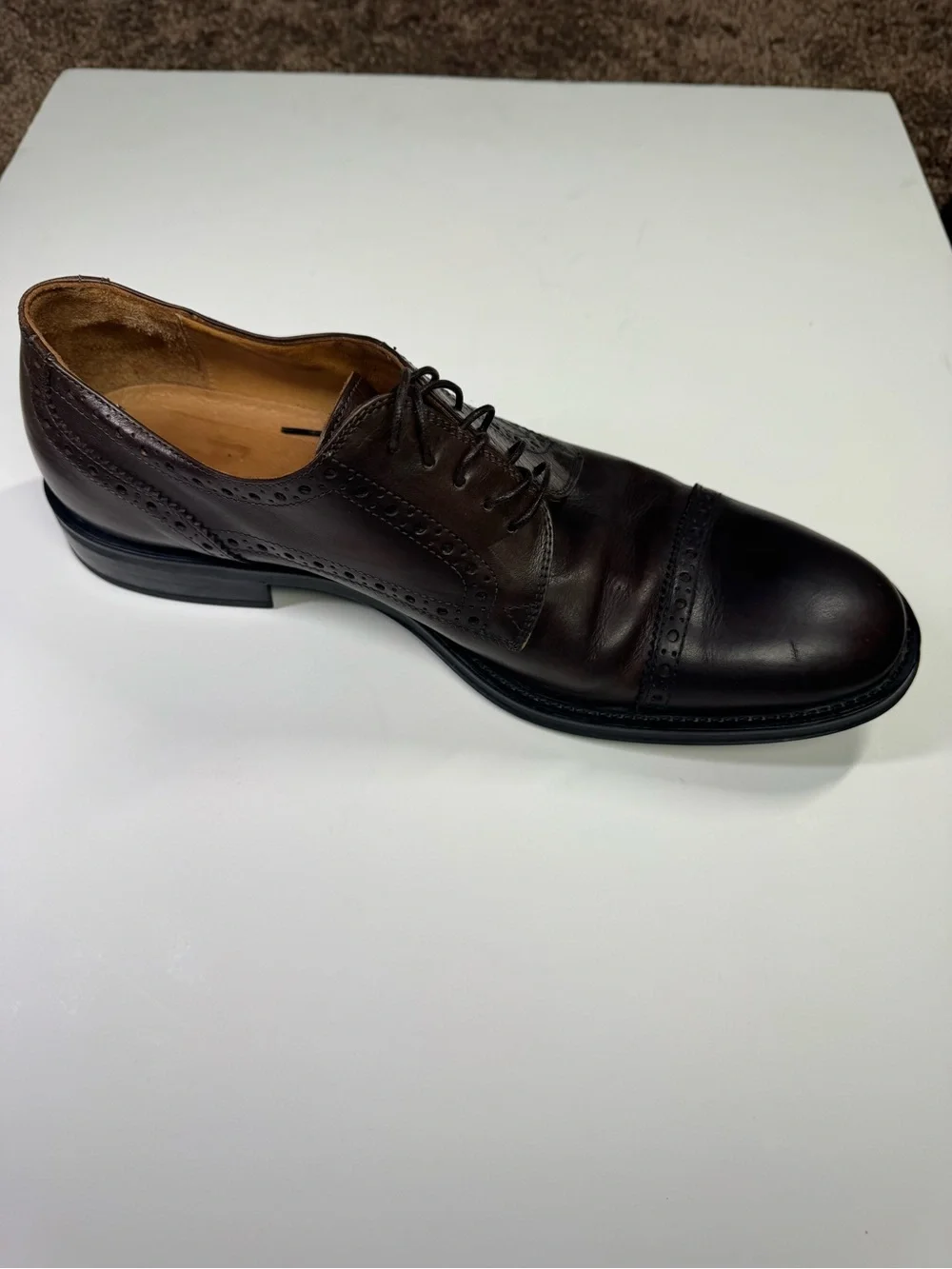 Façonnable Men's Dark Brown Leather Cap Toe Brogue Derby Dress Shoes Size 44